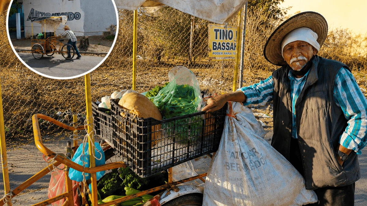 A sus 98 años, Don Alfonso Noriega Medina continúa recorriendo las calles del sur de Culiacán con su triciclo cargado de frutas y verduras, demostrando que la voluntad y el trabajo no tienen edad. Foto: Juan Madrigal