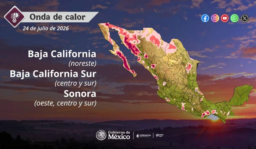 La onda de calor seguirá causando temperaturas extremas en Baja California y estados vecinos. Imagen: Conagua