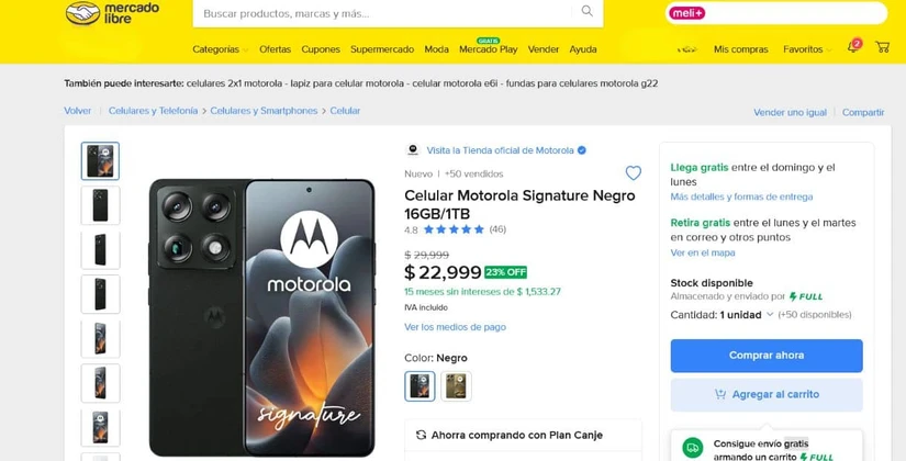 Gran oferta del Motorola Signature. Foto: Captura de pantalla