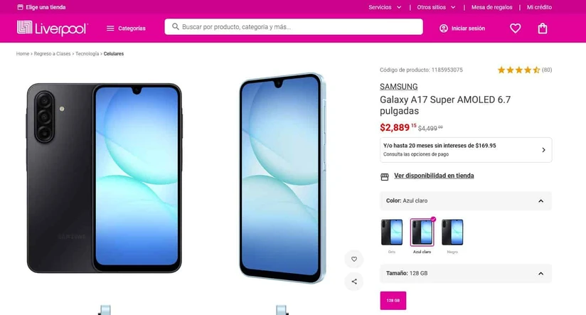 Oferta del Samsung Galaxy A17. Foto: Captura de pantalla