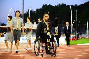 Action photo during the athletics competition, Women launch bullet F 56/57 Final, -V-Toronto 2015 Parapan American Games, in the photo: Angeles Ortiz (MEX) Gold Medal Foto de accion durante la competicion de Atletismo, Lanzamiento de bala Femenino F 56/57 Final, -V-Juegos Parapanamericanos Toronto 2015, en la foto: Angeles Ortiz (MEX) Medalla de Oro 11/08/2015/MEXSPORT/Adrian Macias.