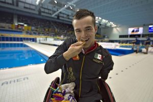 Action photo during Swimming competition, Womens Mens 50m Breaststroke SB3(SB1-3) , - V - 2015 Toronto Parapan American Games Foto de accion durante la competicion de Natacion, 50m pecho masculino SB3(SB1-3), -V-Juegos Parapanamericanos Toronto 2015, en la foto: Gustavo Sanchez (MEX) SB3 Medalla de Oro 11/08/2015/MEXSPORT/Javier Ramirez.