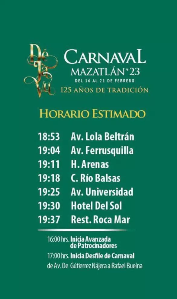 Desfile Carnaval Mazatlán. Horario y ruta del primer desfile
