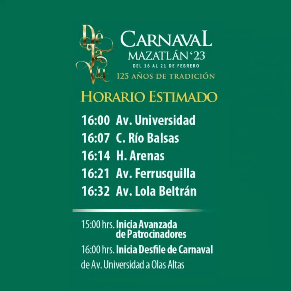 horario en el que pasará el desfile del Carnaval Internacional De Mazatlán
