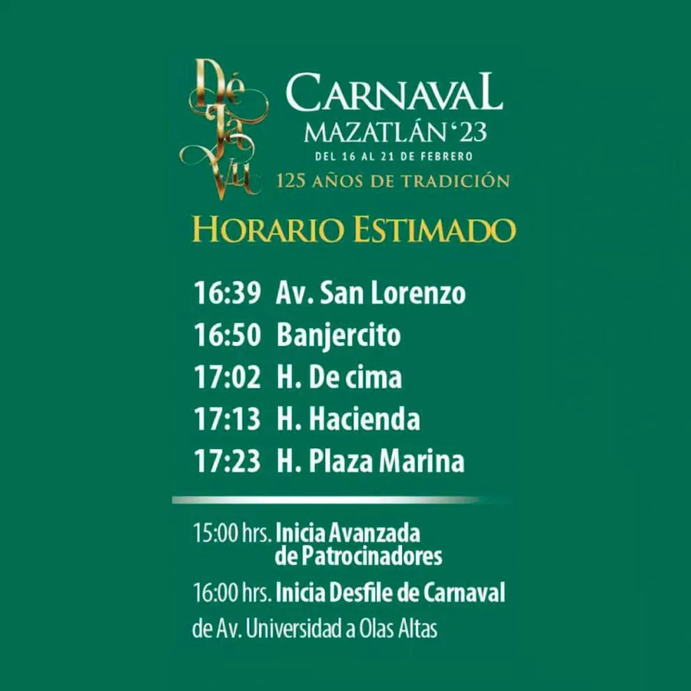 horario en el que pasará el desfile del Carnaval Internacional De Mazatlán